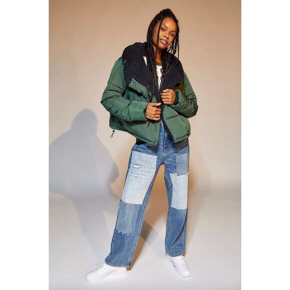 BDG Marlow Puffer Fleece Basic Staple Classic Jacket Coat Green Black Sz XL $119 - Picture 4 of 16